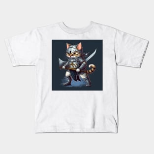 Cute cat in knight armour-Cat with swords-Brave cat-Cats in Medieval times Kids T-Shirt